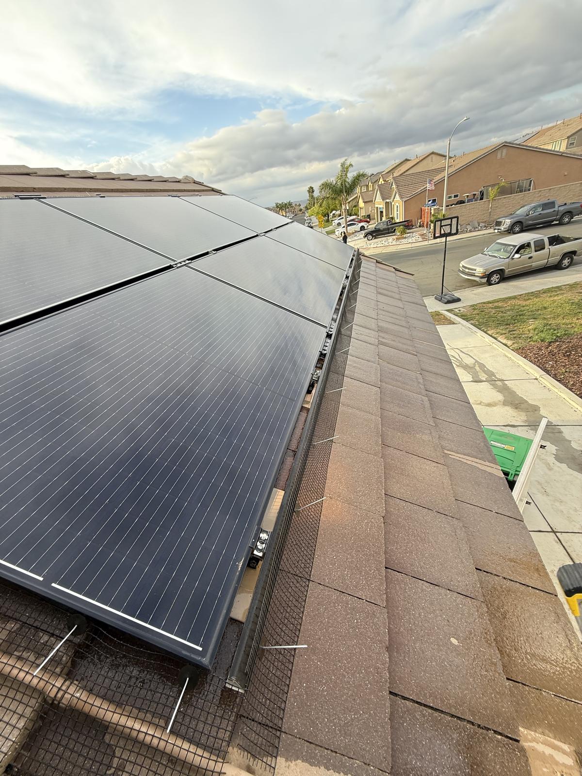 Solar array sealed with rust-resistant mesh after pigeon proofing in Victorville CA