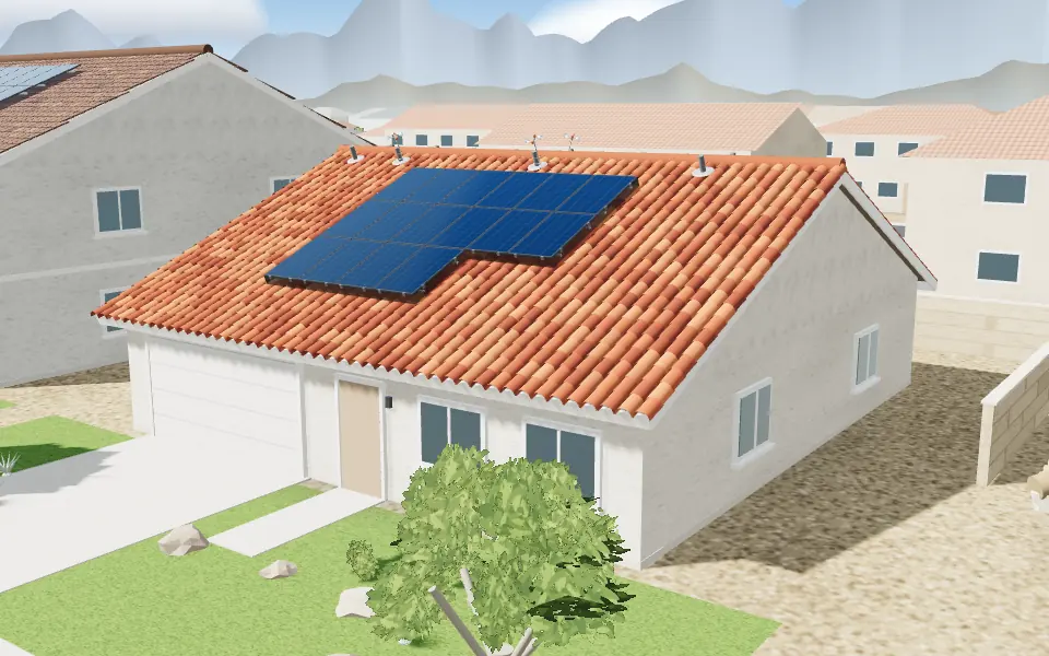 3D model of a High Desert home with clean windows, washed solar panels and pigeon mesh